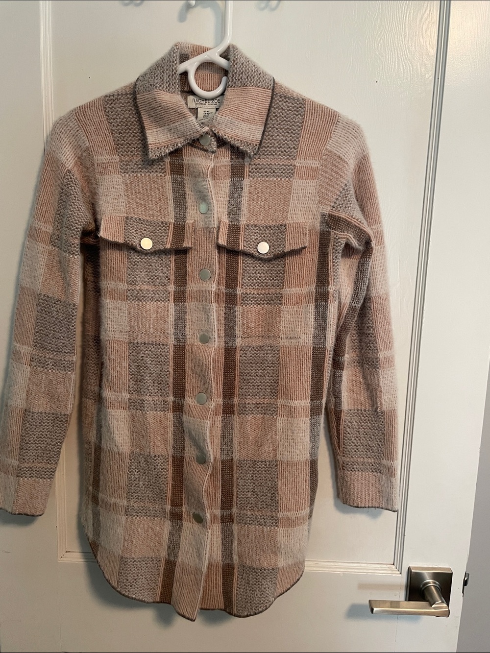 Rachel Zoe Plaid Shacket Jacket - Beige Taupe pink